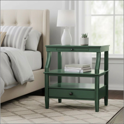Table de chevet Newland Vintage Green Storage avec tiroir spacieux et plateau coulissant pour une décoration élégante