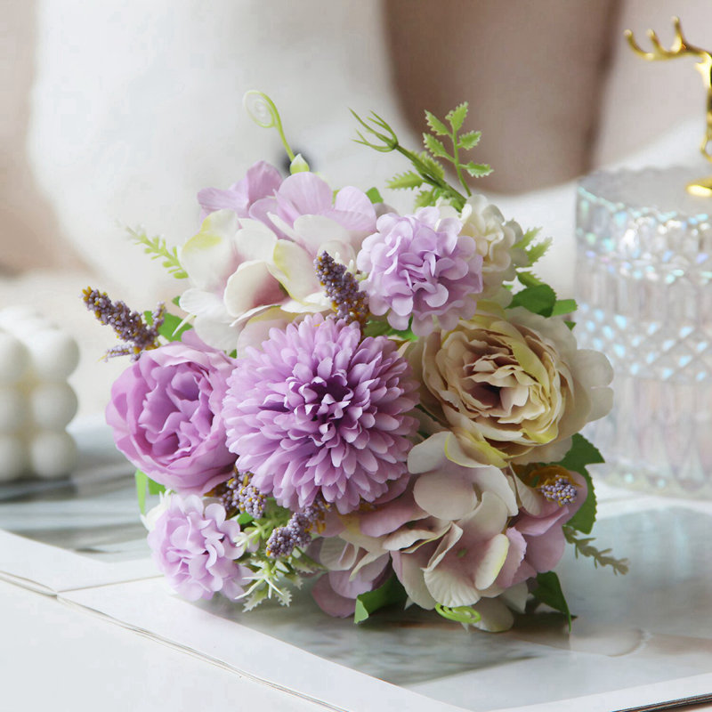 2 pièces bouquet de pivoines hortensias 7 têtes (ensemble de 2), Purple
