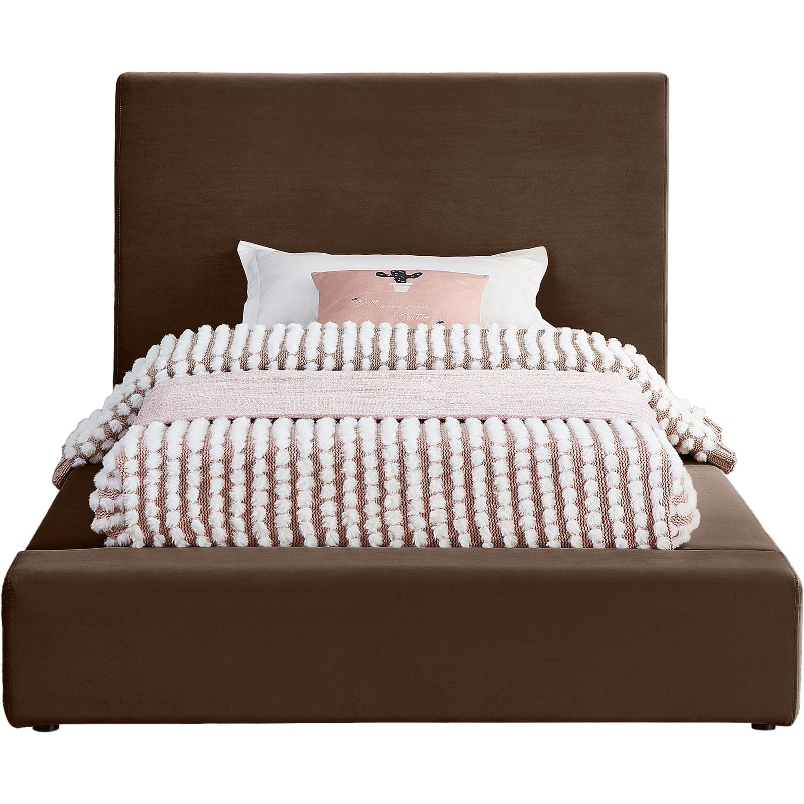 Ishia Upholstered Platform Bed, Twin, Brown Velvet