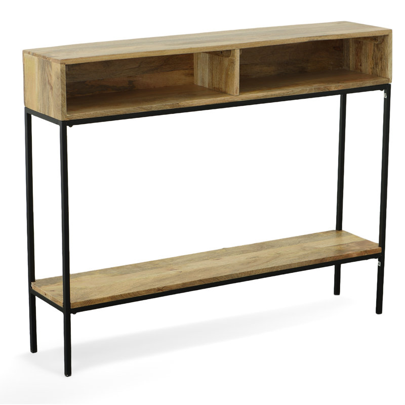 Elegant Beige 42" Console Table with Compact Storage Cubbies, Natural