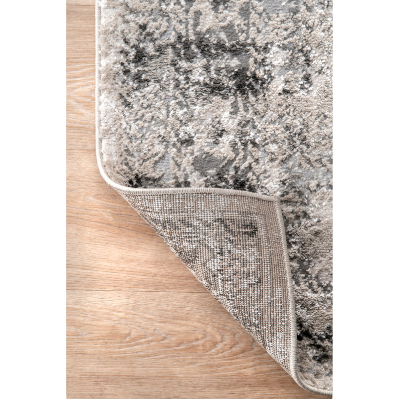 Tapis gris délavé à médaillons tissé à la machine de style traditionnel Fullwood, Rectangle 6 pi 7 po x 9 pi