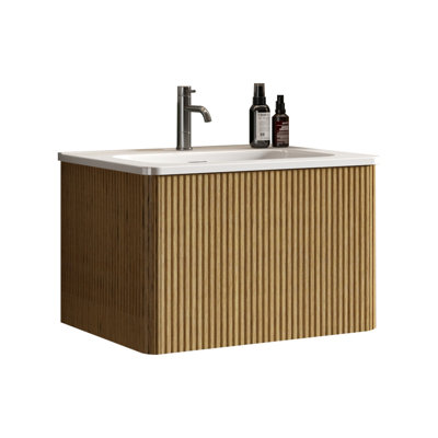  Meuble-lavabo rayé avec lavabo à surface solide, meuble-lavabo mural flottant pour salle de bain moderne, pré-assemblé