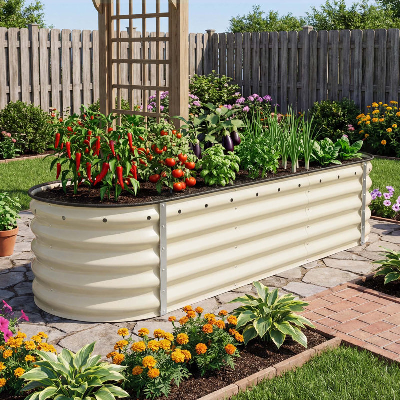 Lit de jardin surélevé en métal Beyhan, Blanc, H 16,8 po x l 78 po x P 24 po