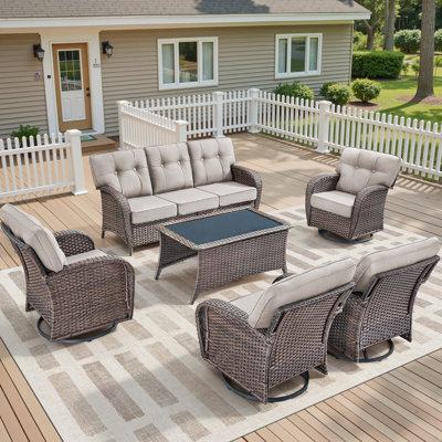 6-Piece Patio Furniture Set, All-Weather Outdoor Seating Set With Swivel Glider Chairs