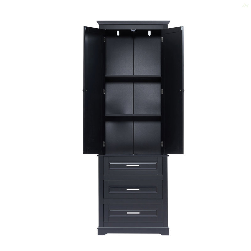 Black Tall Storage Cabinet with Three Drawers for Bathroom/Office, Black