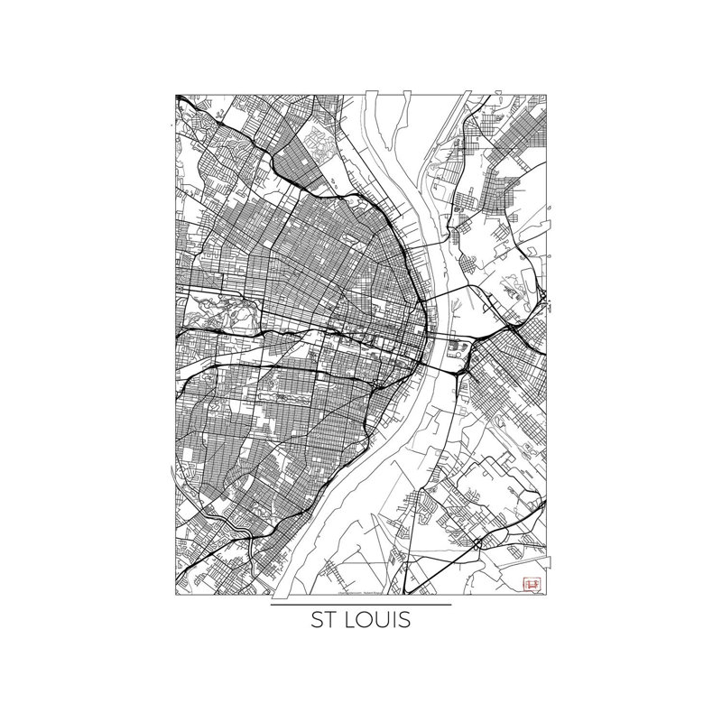 St. Louis Minimal Urban Blueprint Map 1 Piece Wrapped Canvas Wall Art, 66.04 cm H x 45.72 cm W x 3.175 cm D