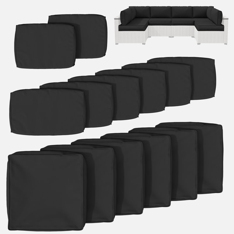 Housse de coussin pour groupe de sièges d'extérieur 14 po 14 pièces, 14 pièces seulement, Noir, noir, noir, noir