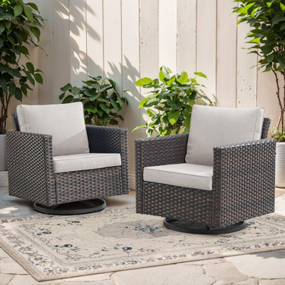 Ingvald Patio Wicker Rattan Swivel Rocking Outdoor Lounge Accent Chair (Set of 2)