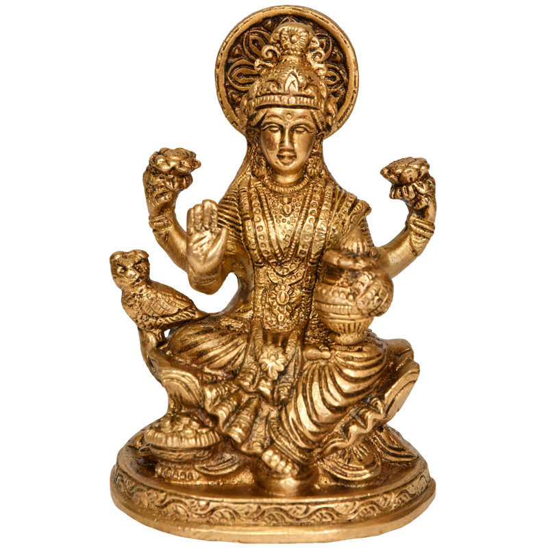 5" Handcrafted Brass Goddess Lakshmi Statue on Lotus - Hindu Deity of Wealth & Prosperity Sculpture for Home Decor, Altar & Spiritual Display - Traditional Sacred Art