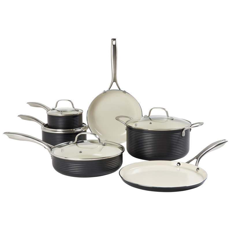 Ensemble de 10 pièces en aluminium antiadhésif Monaco Cookware Danemark, Noir
