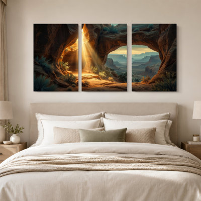 Désert arche de grès avec vue sur le canyon Sunbeam, ensemble de 3 toiles
