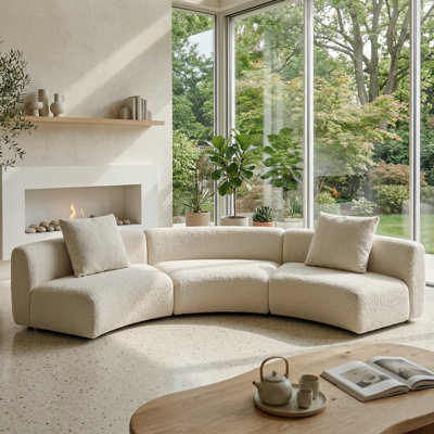 Formia Boucle Curved Sectional Sofa, 3 x Armless Chairs