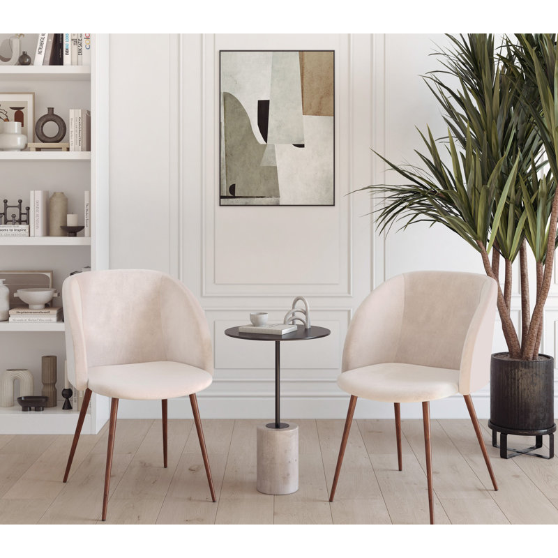 Terrance 18.5'' H Velvet Upholstered Parsons Chair, Cream, Walnut