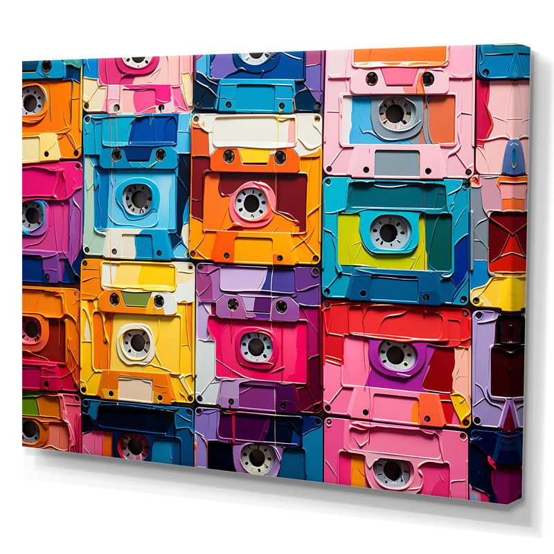 Pop Art Cassette Tapes Melodic Flow - Cassette Tapes Wall Art, H 24 po x l 32 po x P 1 po, Toile tendue