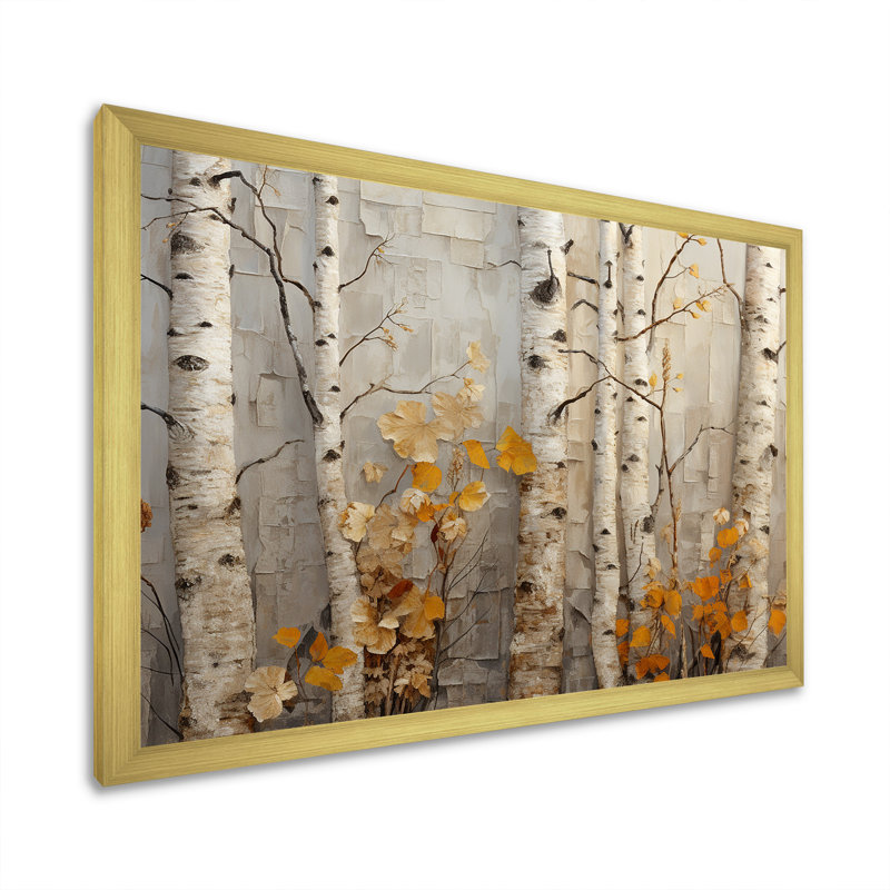 Élégance de bouleau d'automne - art mural grand arbre, Cadre doré à coins fermés, H 24 po x l 32 po x P 1 po