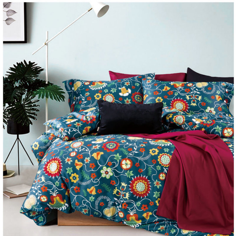 Satin Floral Duvet Cover, King Duvet Cover + 2 King Shams