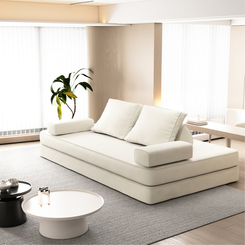 Lit multifonctionnel 86,6 po au design ergonomique, rembourrage en éponge haute densité et tissu chenille convertible à accoudoirs carrés, facilement reconfigurable pour différentes utilisations