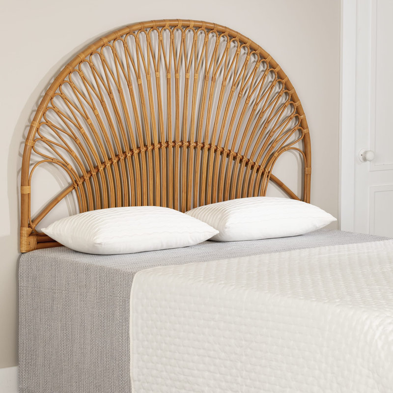 Beige Queen Exotic Tree Pattern Wicker Headboard