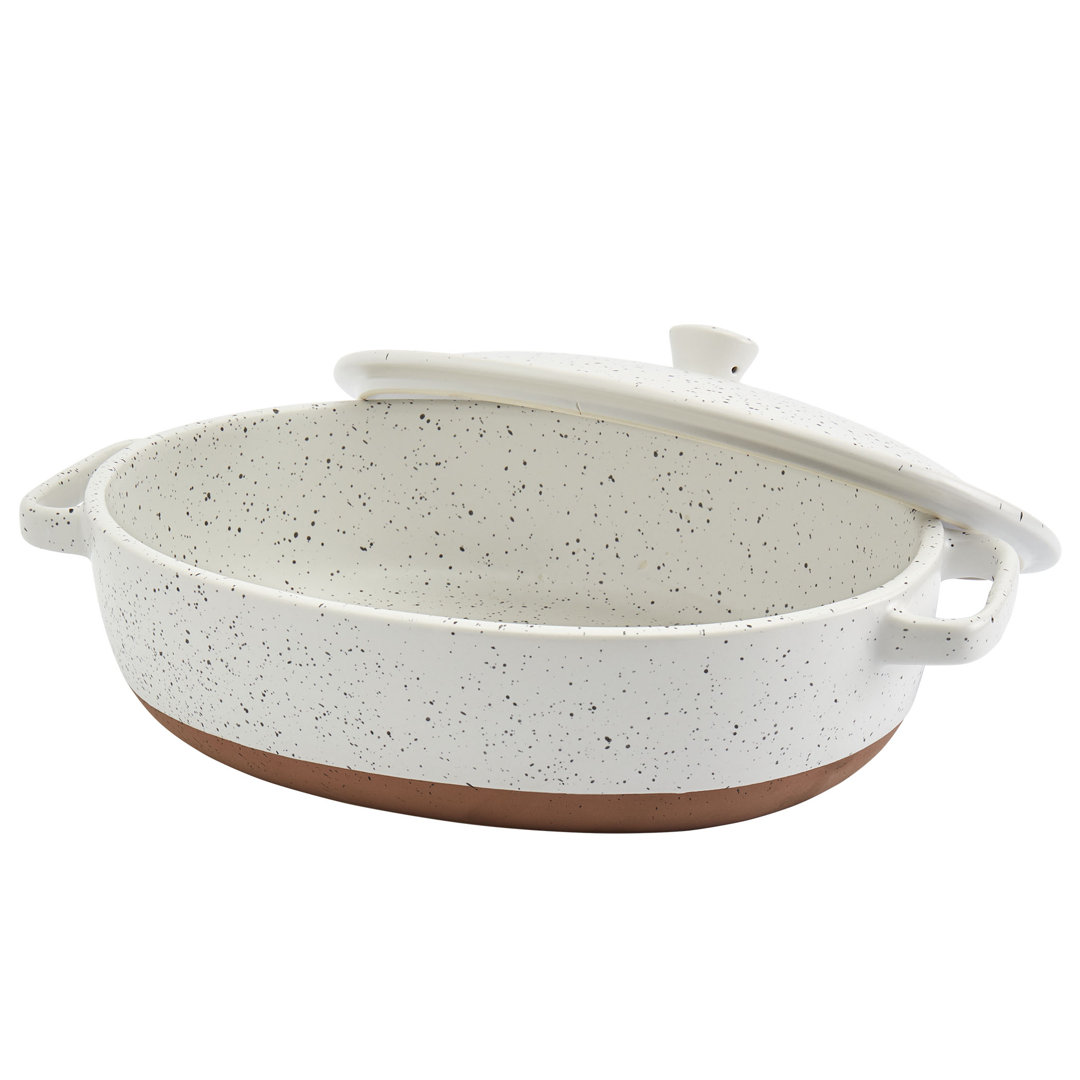 Denmark Tools for Cooks 3.2 Quart Stoneware Oval White Casserole with Lid Denmark