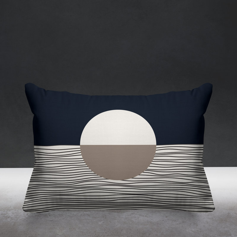 Coussin décoratif intérieur / extérieur Carmy, 14 po x 20 po, Beige/bleu marine, Rectangulaire