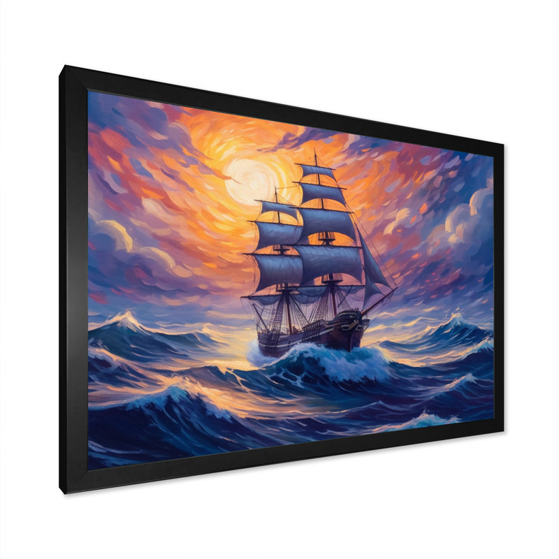 «Ship Sailing The High Seas», reproduction sur toile, Cadre photo noir, H 34 po x l 44 po x P 1,5 po