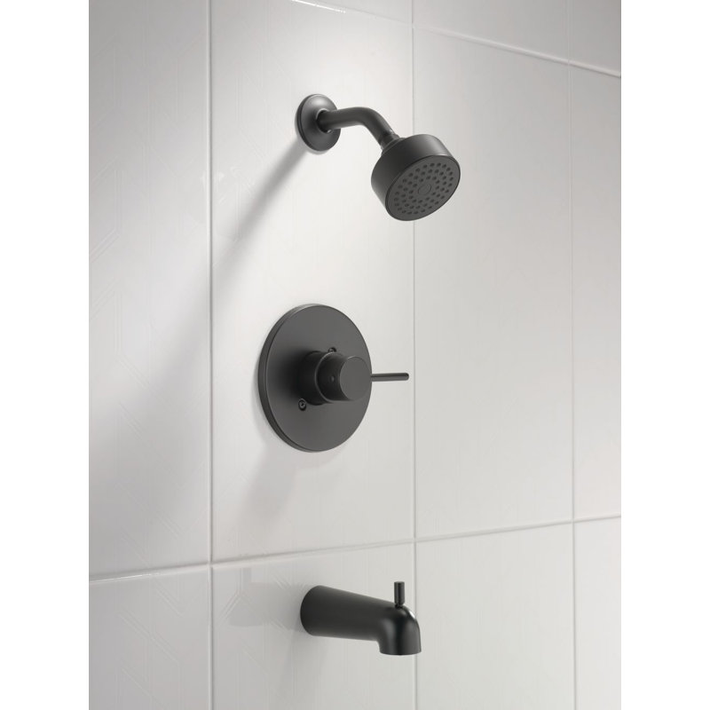 Modern 14 Series Bathtub and Shower Faucet Set, Matte Black Shower Head and Handle Set, Valve Trim Kit, Matte Black (Valve Not Included)