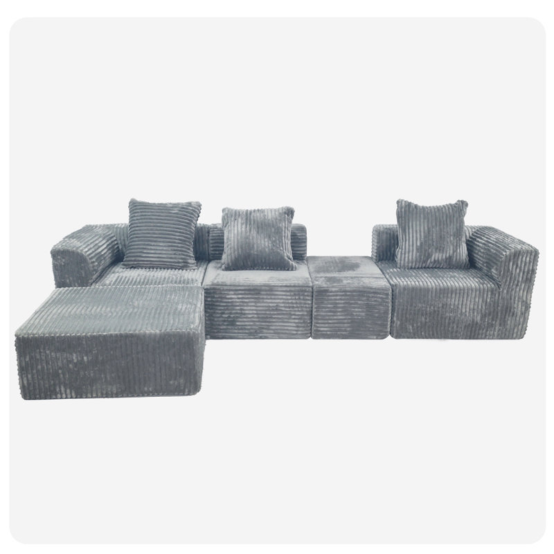 American Style Convertible Modular 4 - Seat Compression , Grey With Medium Firm Seat, 100% New Foam, Us , Standard 100 By Brushed Corduroy Covers, Machine Washable And Skin Smooth