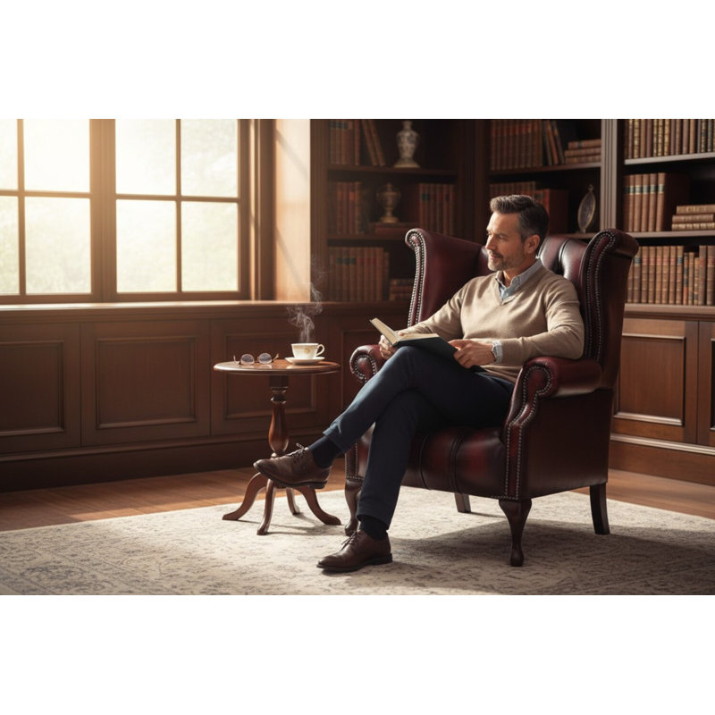 Upholstered Wingback Chair, Antique Oxblood