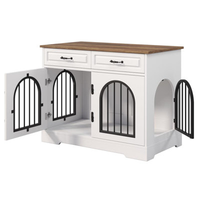 43.3" Dog Crate End Table with 2 Storage Drawers & Side Doors – For Medium & Large Dogs
