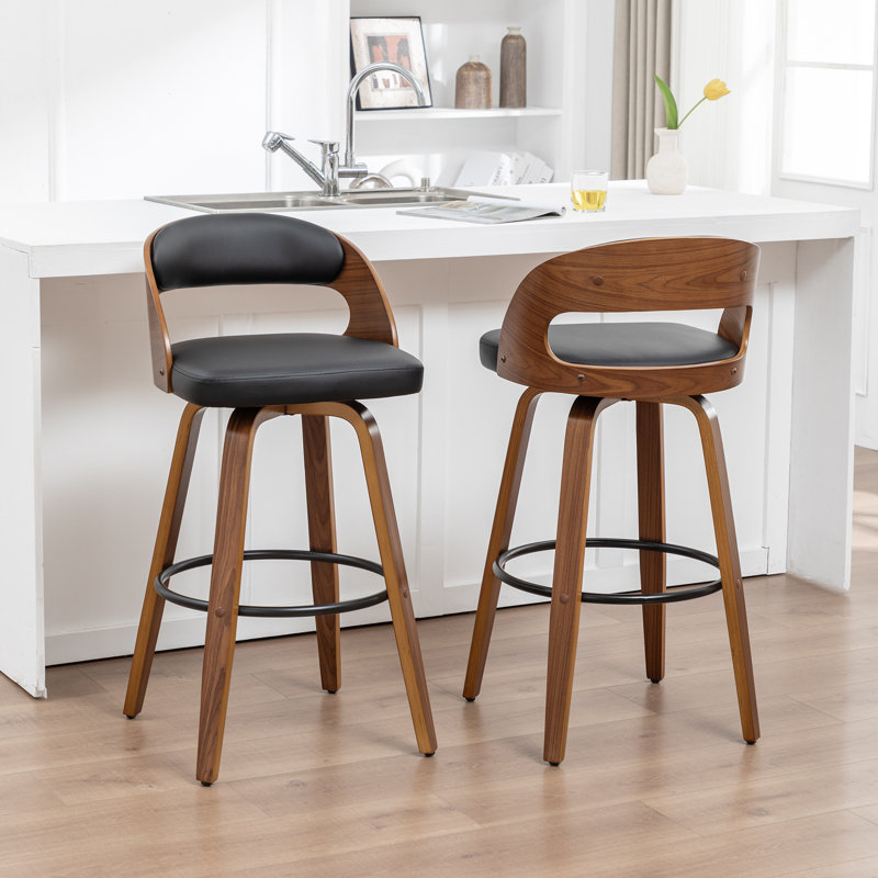 Swivel Upholstered and Faux Leather Bar Stool, Black, Bar Stool (76.2cm Seat height)