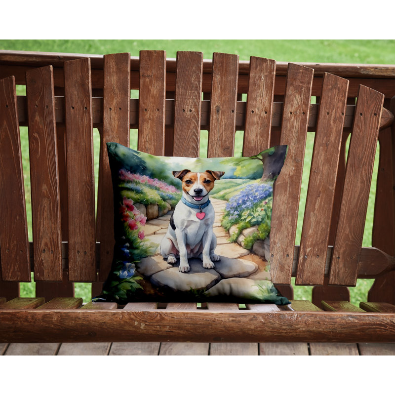 Coussin décoratif intérieur / extérieur Spring Path, H 14 po x l 14 po, Jack Russell Terrier