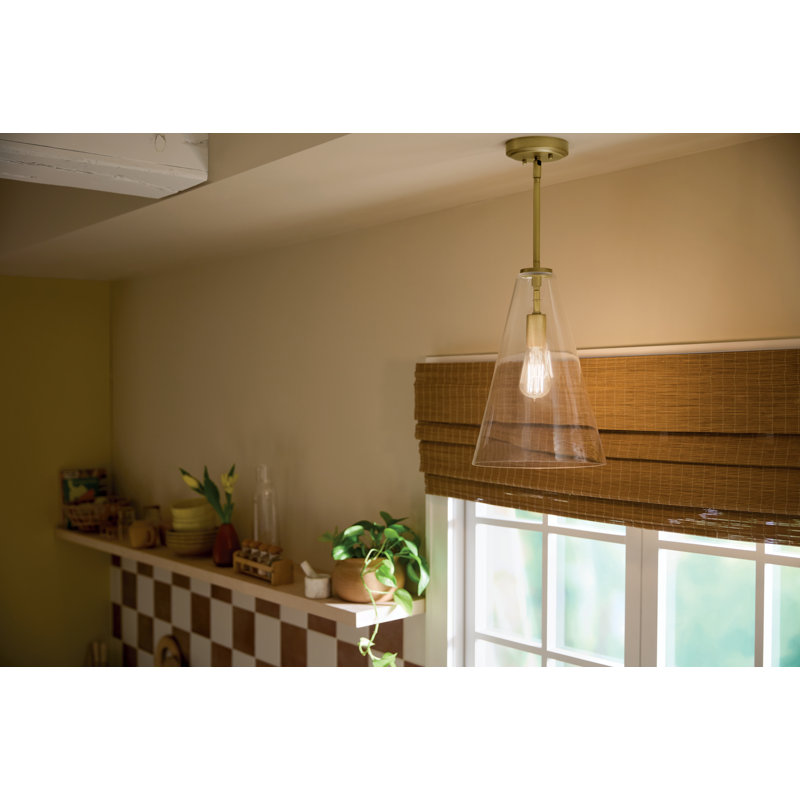 15.25" 1-Light Cone Pendant with Clear Glass, Natural Brass