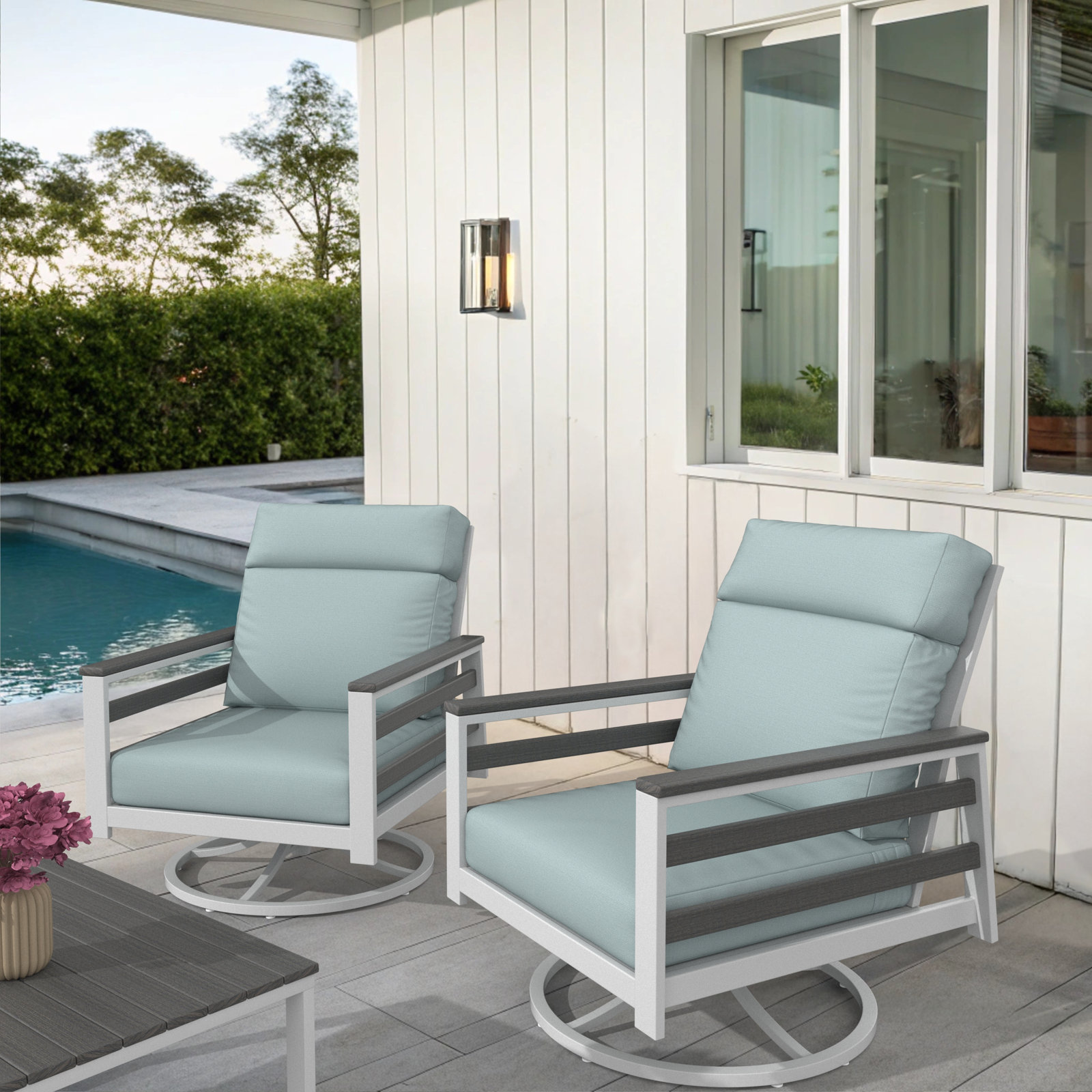 Townsend Sunbrella® Swivel Patio Lounge Chair, Bliss Dew, Gray/White