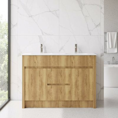 Isabella 48-inch W x 18-inch D 2-Door & 2-Drawer Freestanding Bathroom Vanity with Double Sink and White Ceramic Countertop