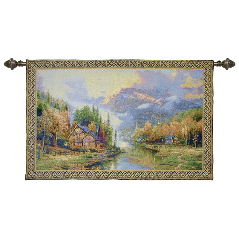 Paysage de coton avec suspension murale rivière et montagne