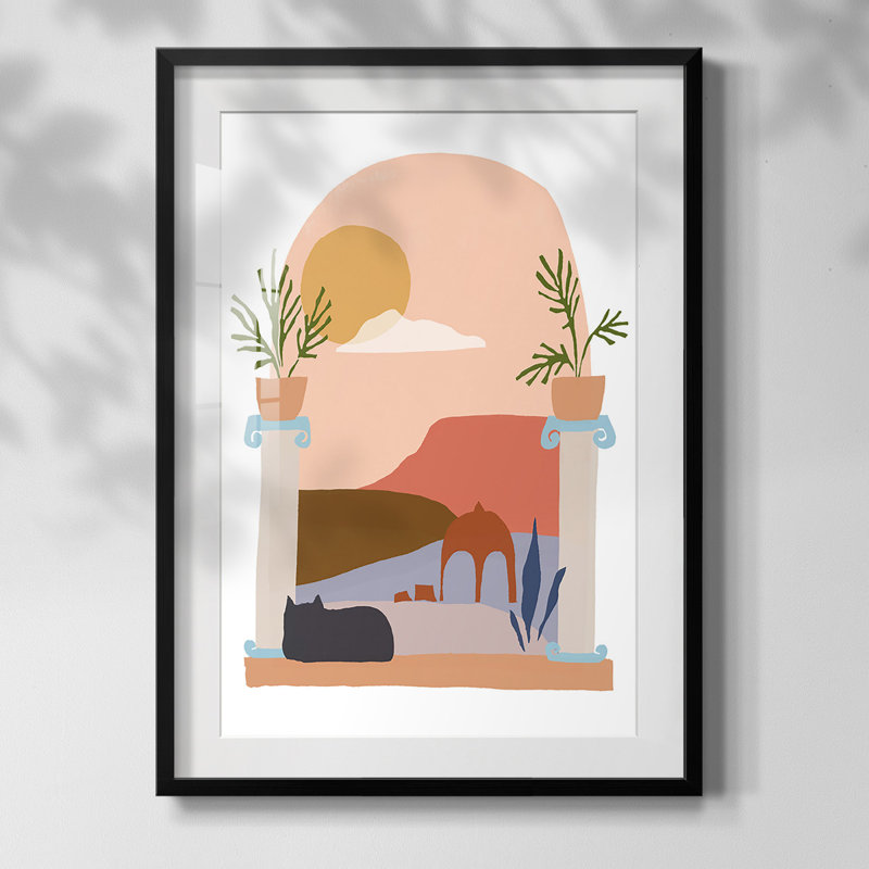 " Raffia Palm I ", Black Framed Paper, White