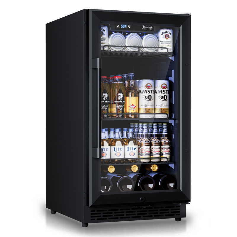 22 in. Single Zone 120-Cans Beverage Cooler in Black Stainless Steel with Child Lock and Reversible Hinge, Black