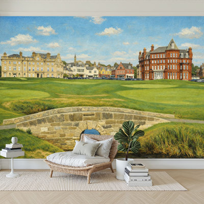 Peel and Stick Wallpaper 96" W x 69" H Modern Self Adhesive Wall Mural for Bedroom golf old course st andrews scotland old bridges pictures