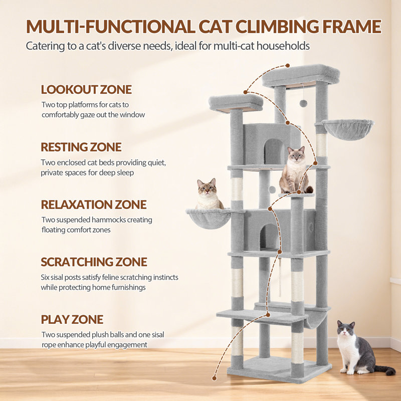 Cat Tree, 60 x 50 x 216 cm, Light Grey