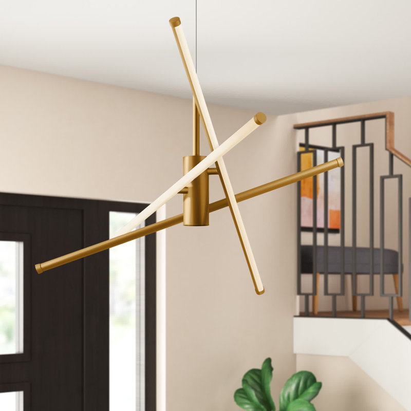 Lustre linéaire moderne de style Spoutnik à 3 lumières Hulse, Doré, H 12,5 po x l 43,5 po x P 43,5 po