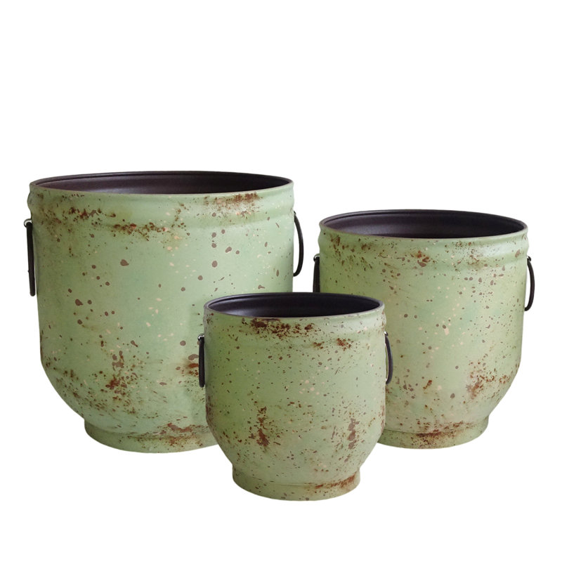 Ensemble de 3 pots à fleurs en métal avec bouchons de drainage vert 10,6 po