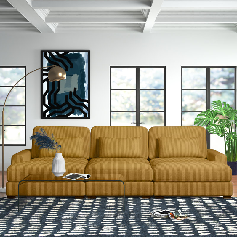 Antravian 127.5'' Corduroy Sofa, Ginger Corduroy