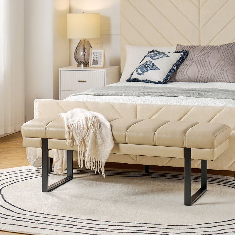 Anahli 52.5'' Wide Channel Tufted Design Vegan Leather Bench, Beige