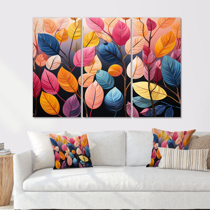 «Colorful Pastel Vibrant Foliage - Leaves», ensemble d'art sur toile, Toile tendue, H 28 po x l 36 po x P 1 po