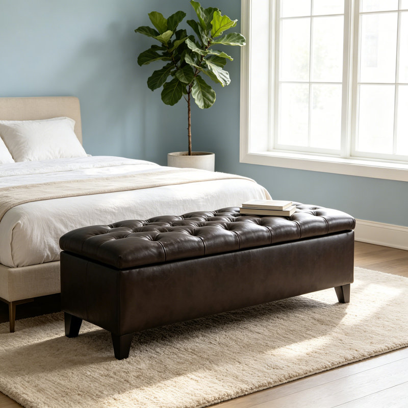 Banc de rangement rembourré en similicuir, Marron foncé