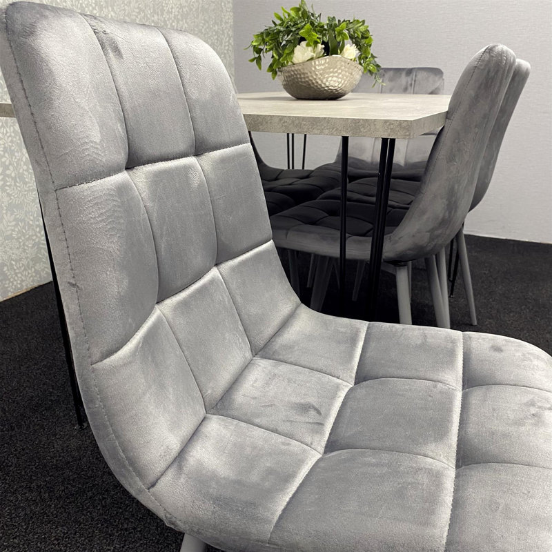 Grey Dining Table with Hairpin Legs & 6 Velvet Chairs (75cm), Grey , 75cmH x 140cmL x 80cmW