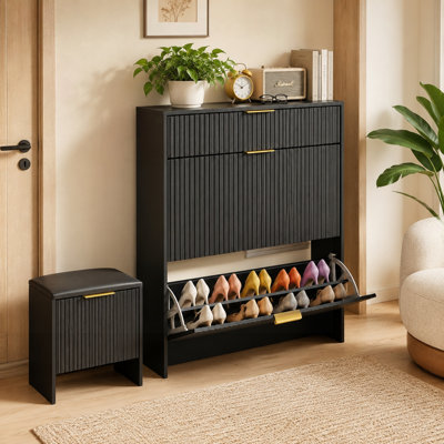 Armoire à chaussures cannelée avec banc rembourré
