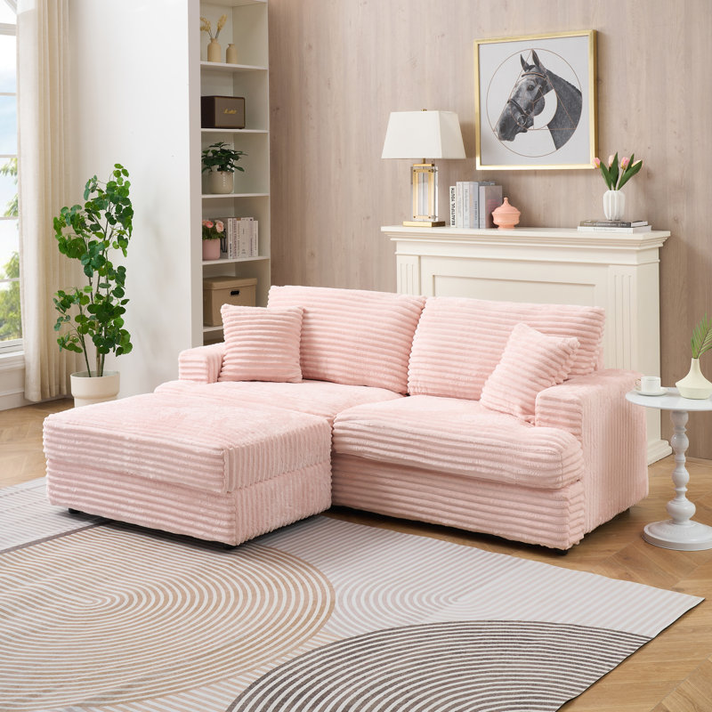89" Modern 3 Seat Sofa Upholstered Corduroy Couch With Throw Pillows And Ottoman Suitable For Living Room, Bedroom, Office