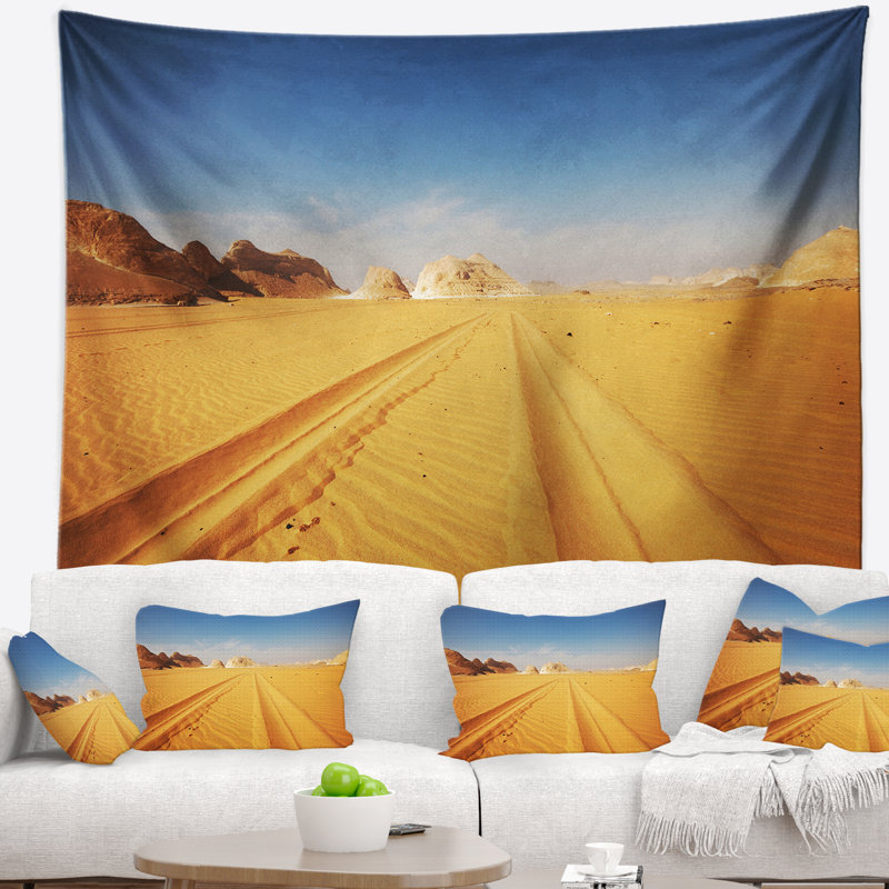 Paysage, route, désert blanc, tapisserie, Égypte, H 32 po x l 39 po