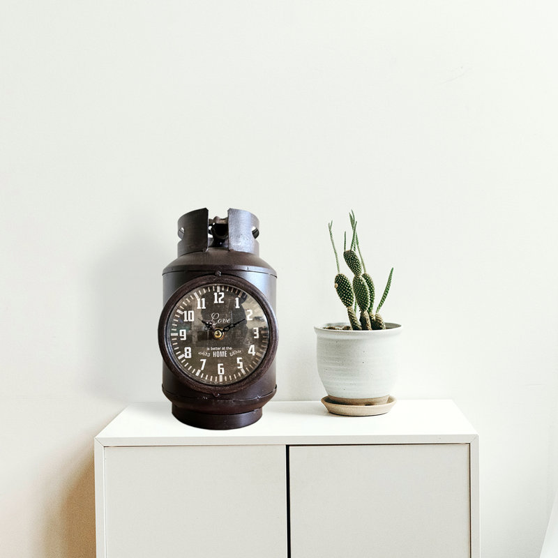 Analog Metal Battery Tabletop Clock Brown
